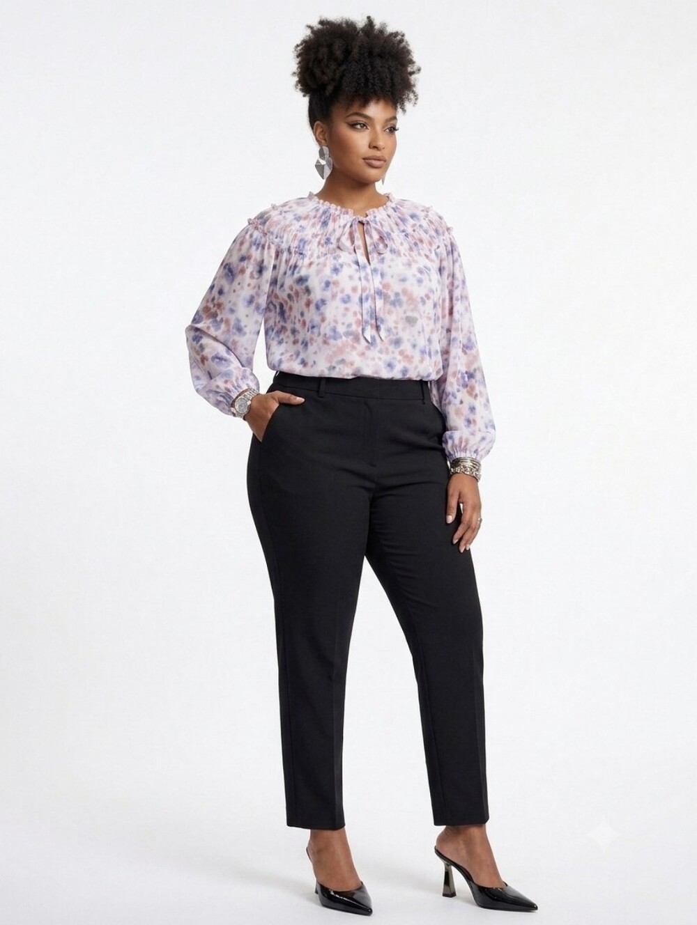 Zac & Rachel Women's Floral Peasant Blouse in Blue and Pink Size 3X